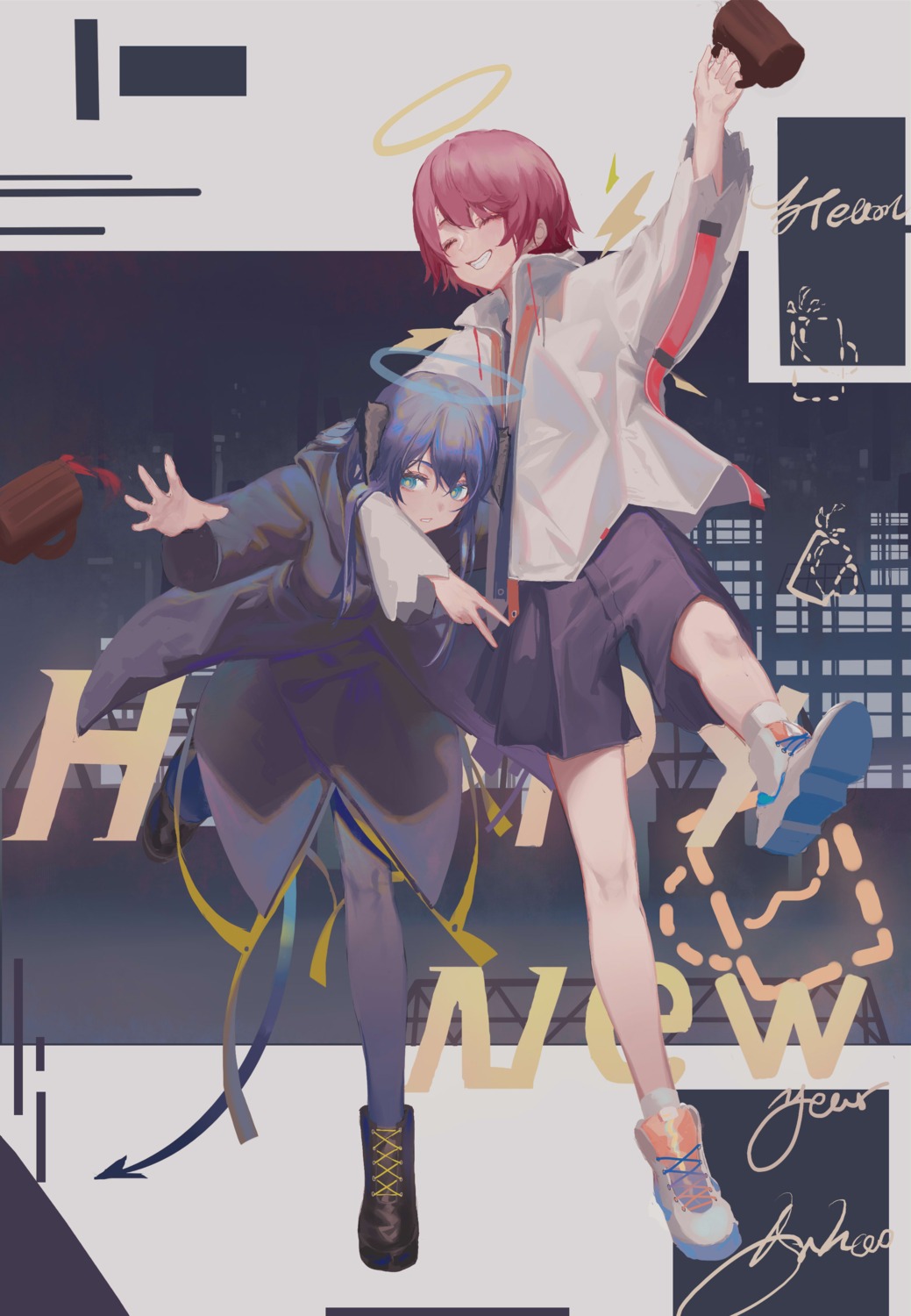 angel, anhao1224, arknights, exusiai_(arknights), horns, mostima_(arknights), pantyhose, tail