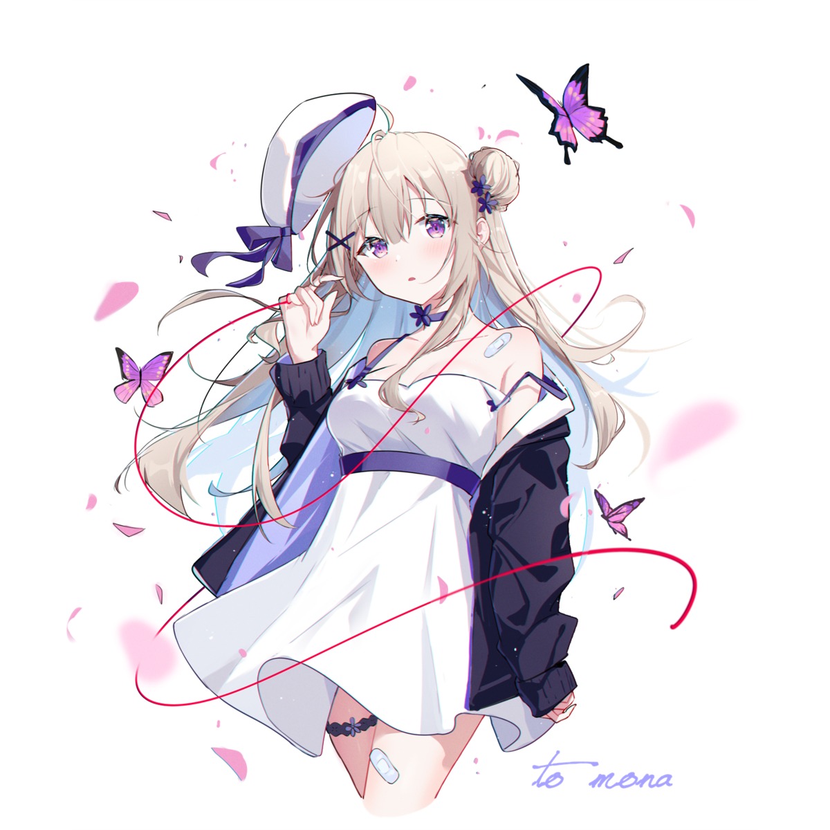 bandaid, cleavage, dress, garter, no_bra, yukizawa_xueze