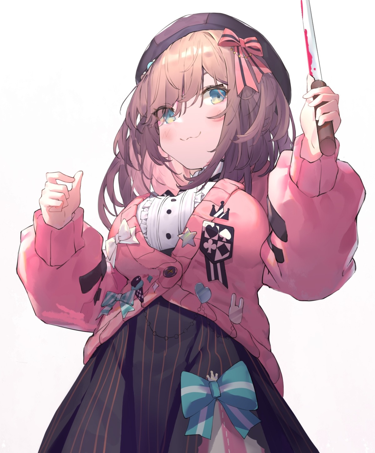 2t_(vmyz7342), blood, nijisanji, suzuhara_ruru, sweater, weapon