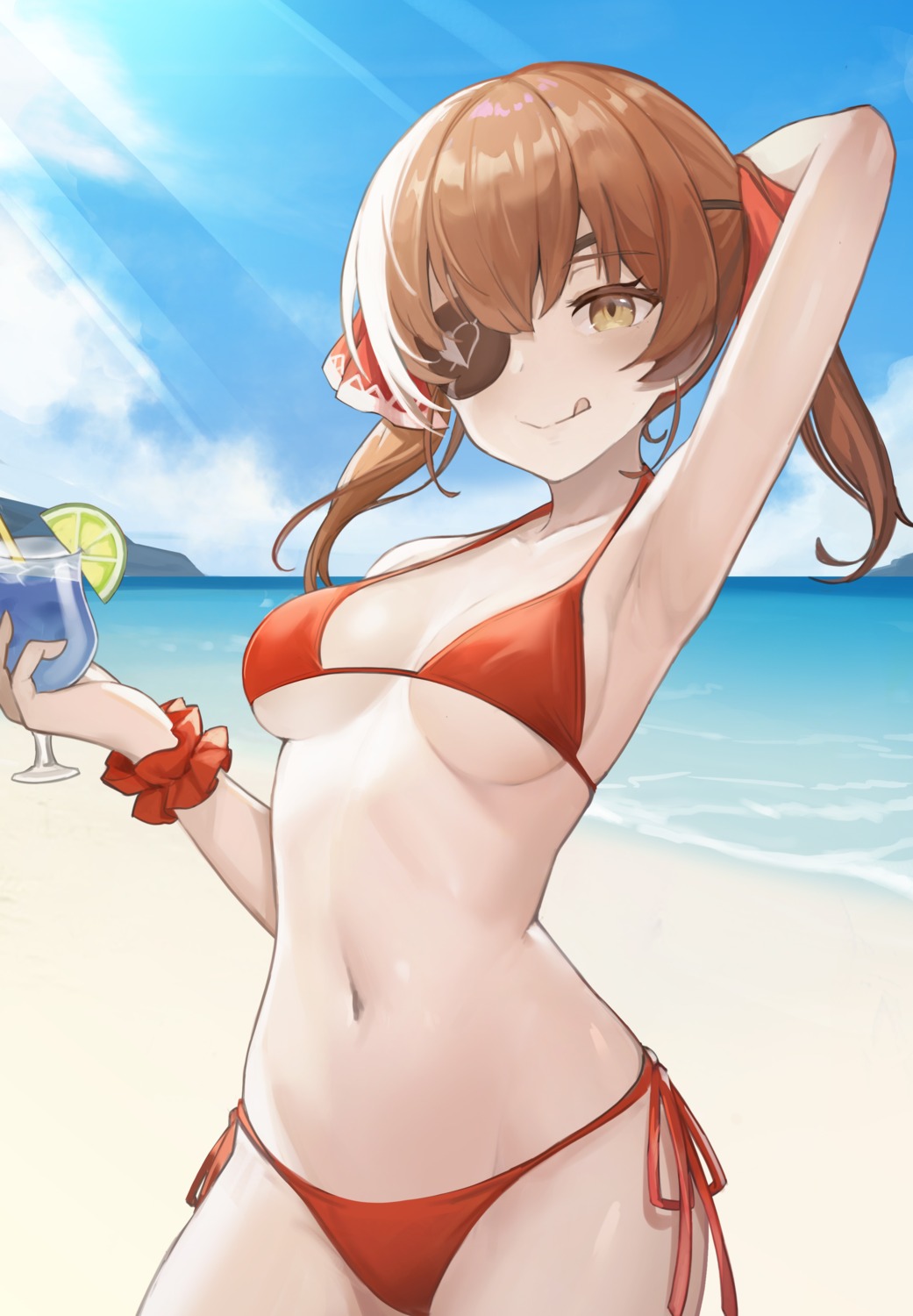 bikini, eyepatch, hololive, houshou_marine, shinyu, swimsuits