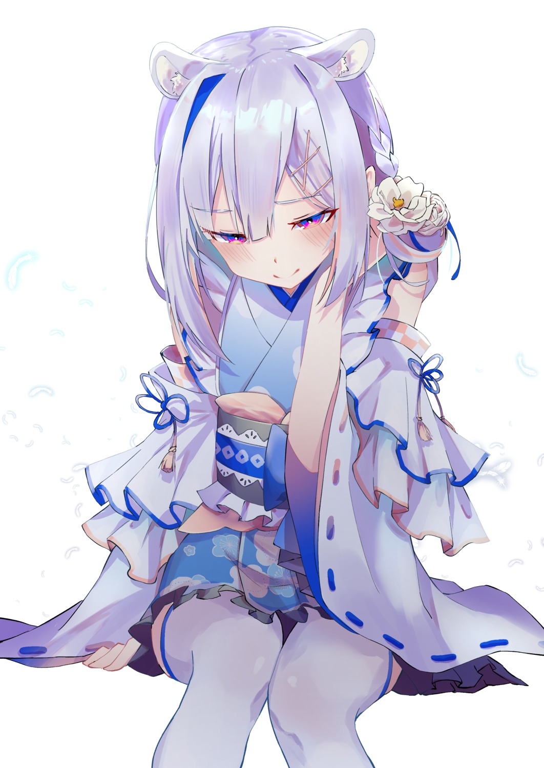 amane_kanata, animal_ears, hololive, japanese_clothes, thighhighs, yakurope-moko