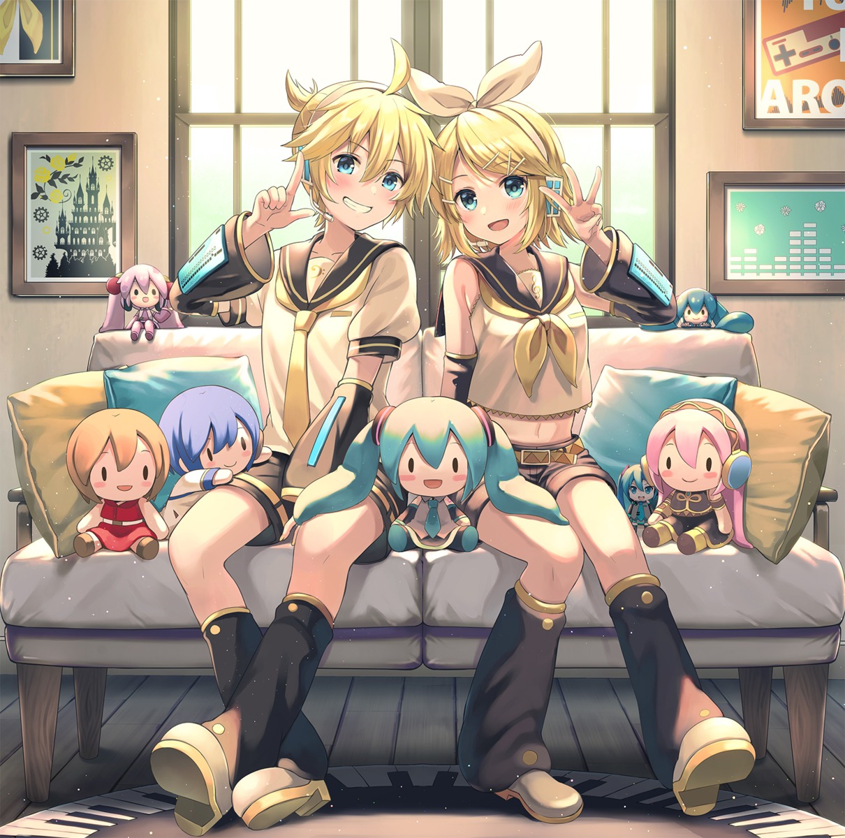 chibi, hatsune_miku, headphones, kagamine_len, kagamine_rin, kaito, megurine_luka, nonoko