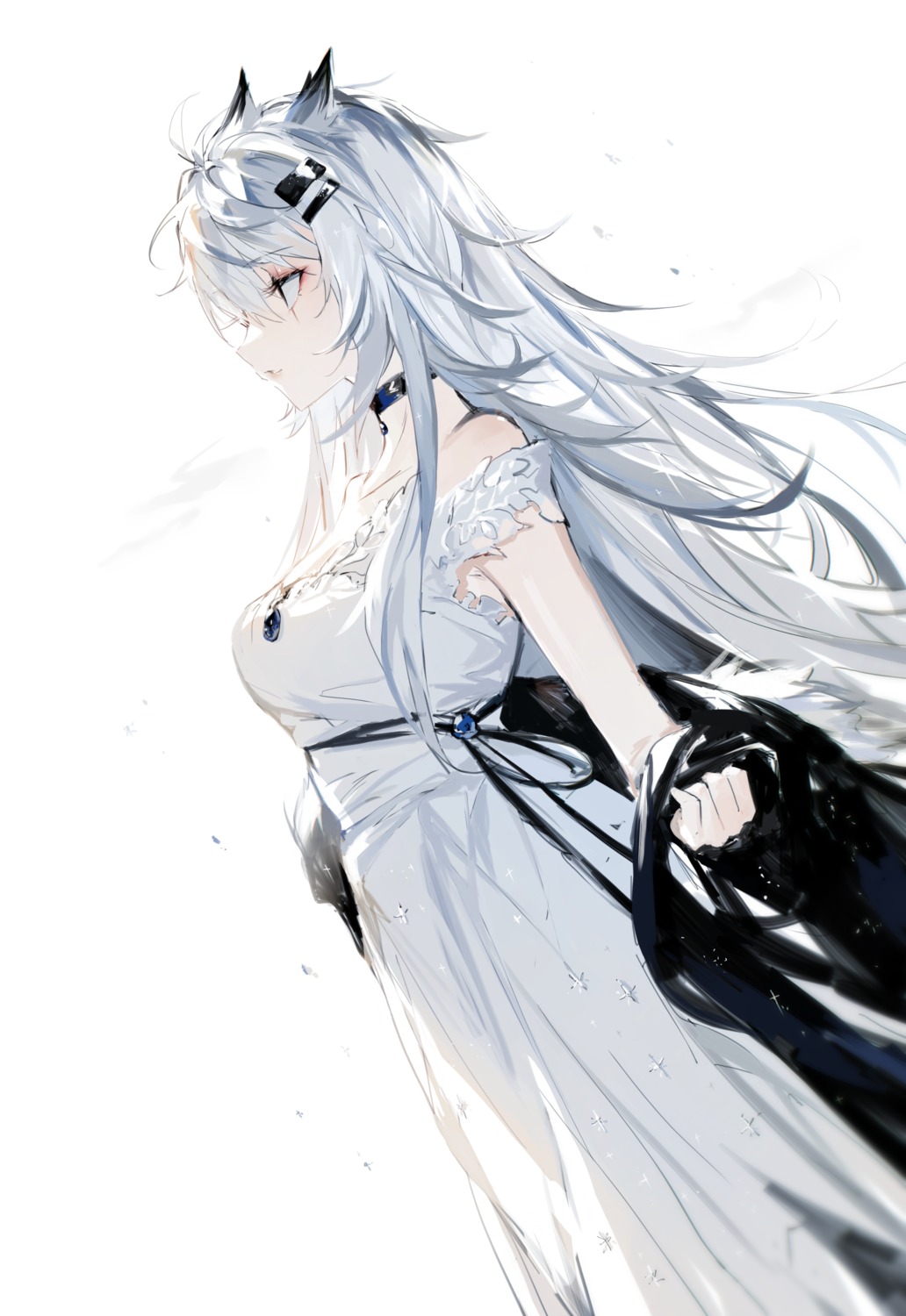 animal_ears, arknights, dress, lappland_(arknights), meng_ziya, tail