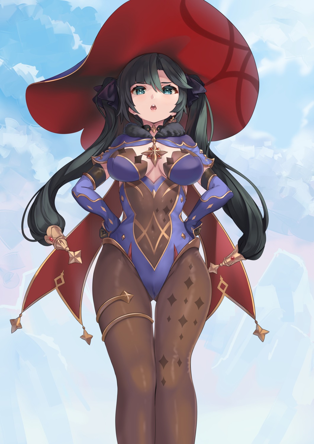cameltoe, garter, genshin_impact, leotard, mona_megistus, no_bra, pantyhose, pondel, witch