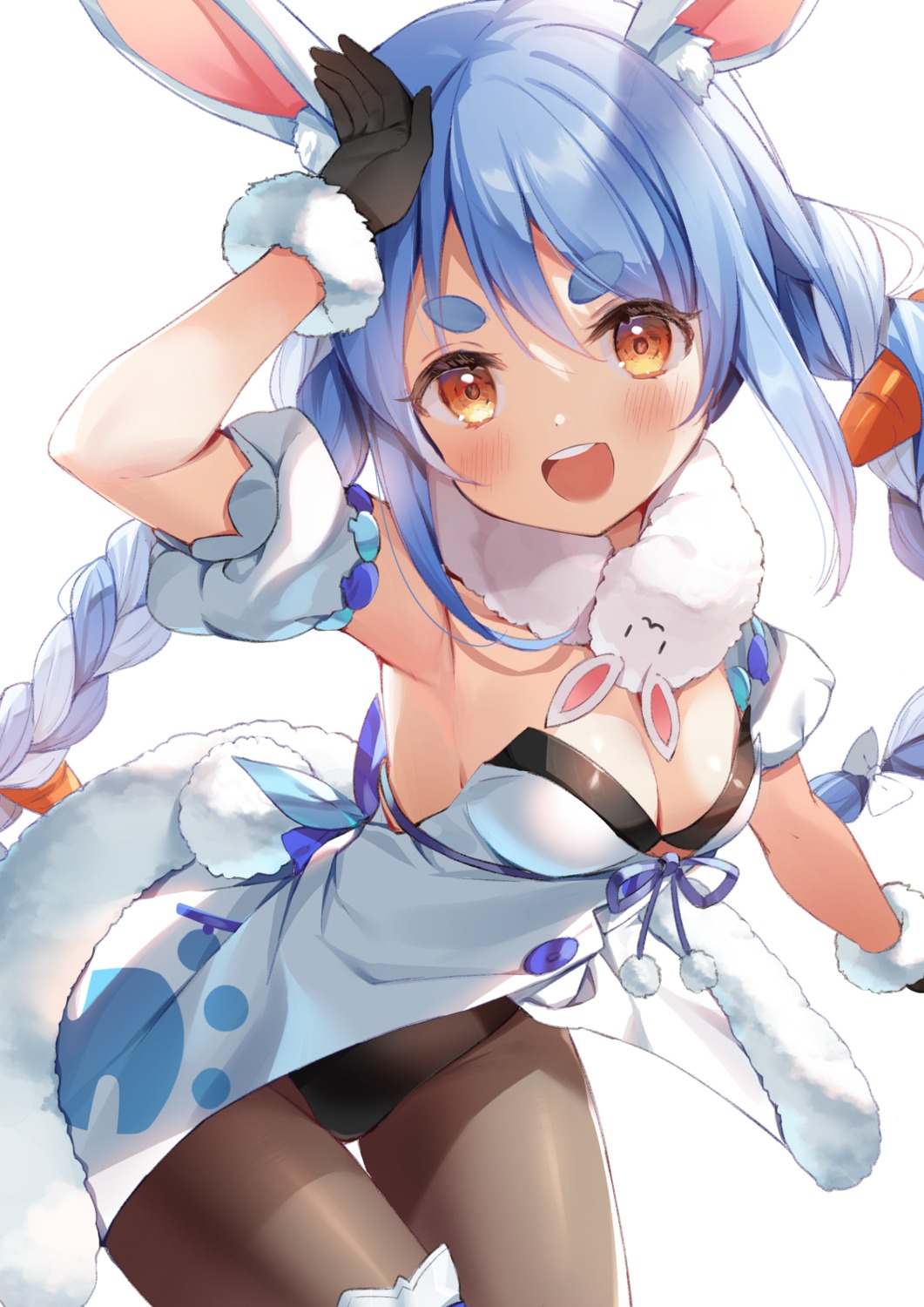 animal_ears, bunny_ears, bunny_girl, chiro_(norishiro_michiro), garter, hololive, no_bra, pantyhose