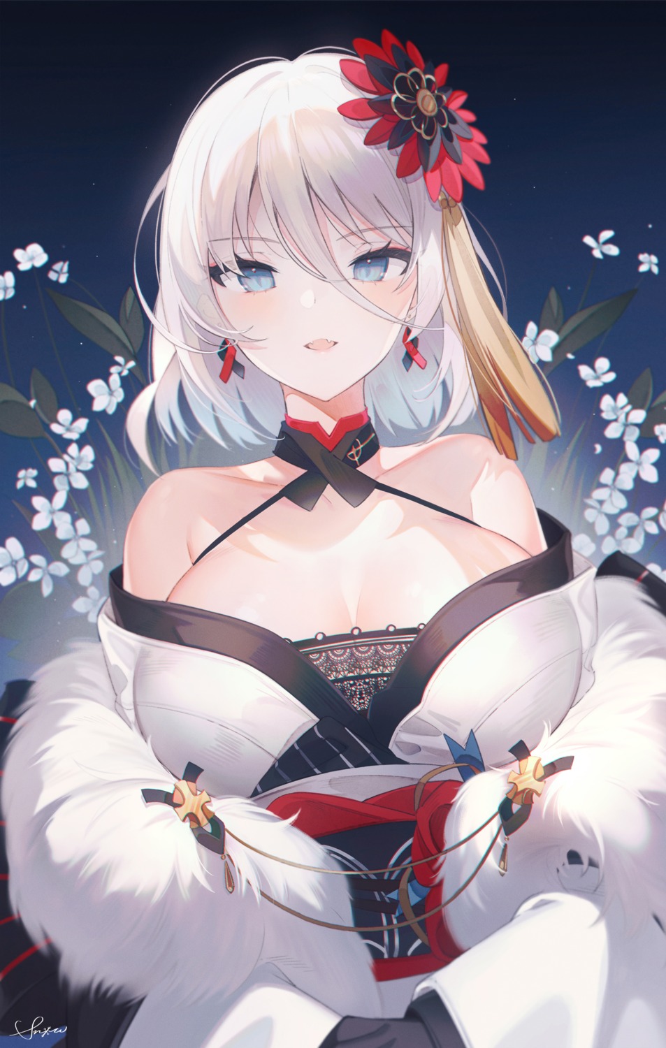 azur_lane, japanese_clothes, no_bra, snow_is, tirpitz_(azur_lane)