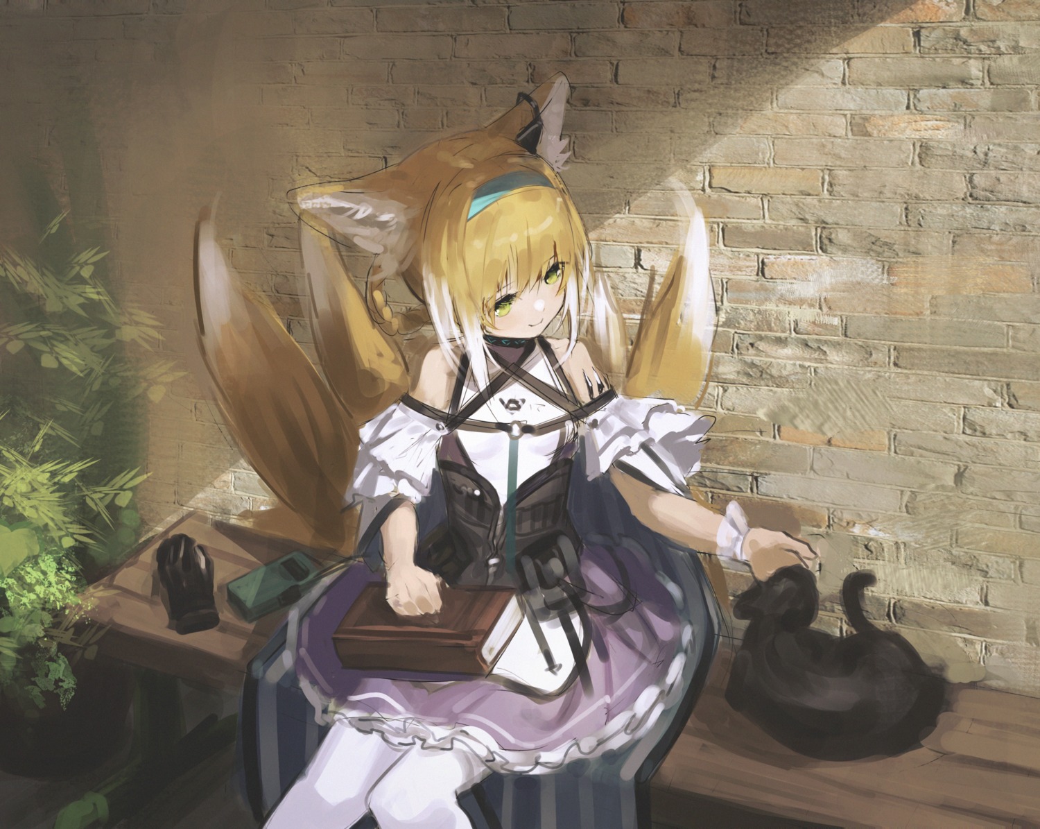 animal_ears, arknights, hara_shoutarou, kitsune, neko, sketch, suzuran_(arknights), tail