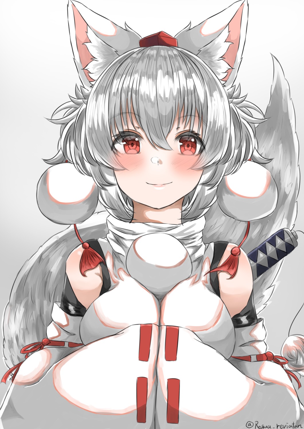 animal_ears, inubashiri_momiji, no_bra, regua, tail, touhou