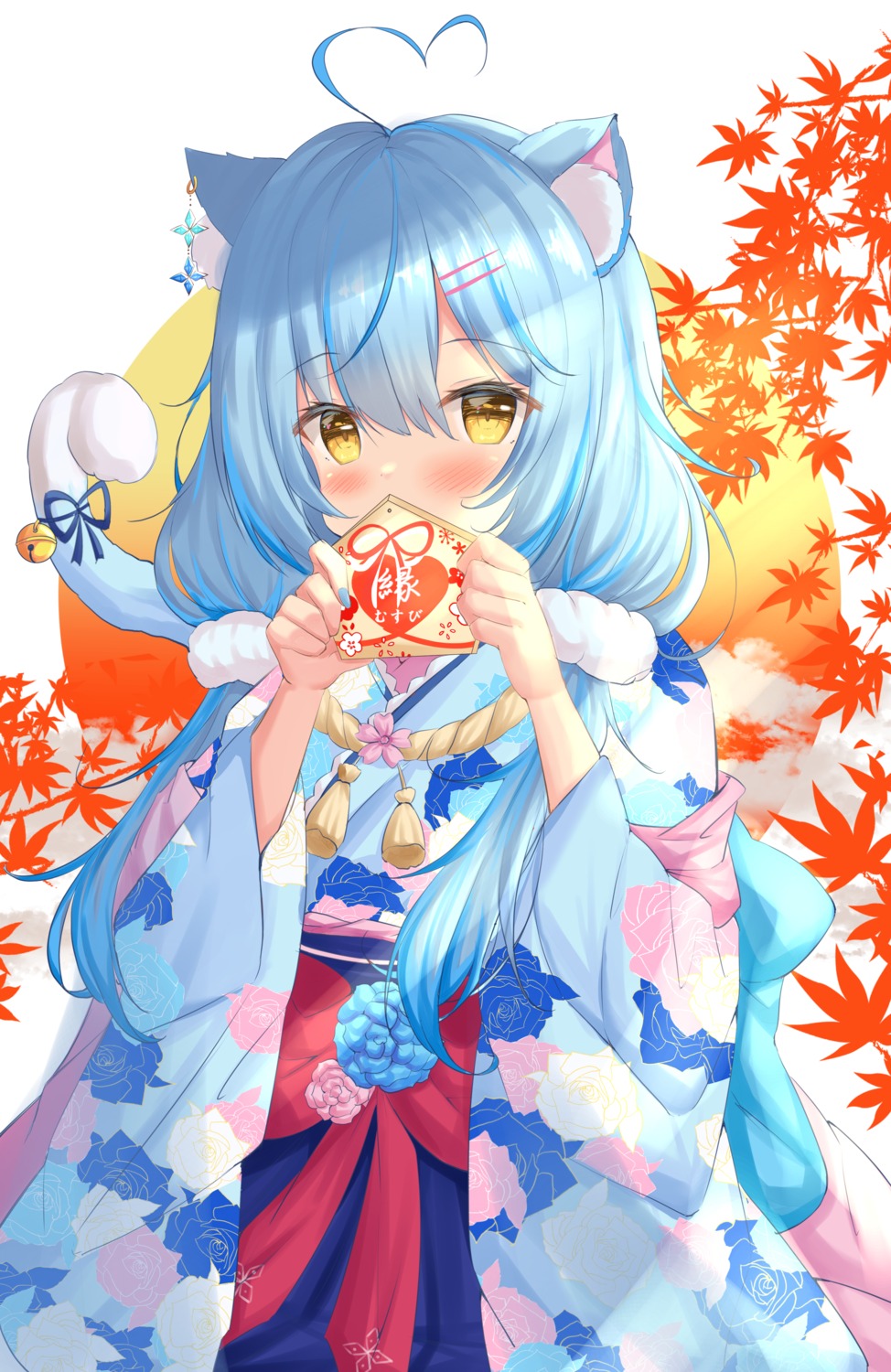 animal_ears, hololive, japanese_clothes, kanti15, nekomimi, tail, yukihana_lamy