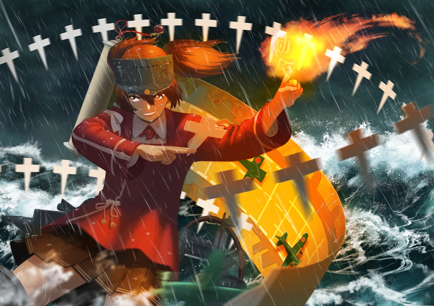 armor, kantai_collection, ryuujou_(kancolle), seifuku, wet, wet_clothes, yue_(tada_no_saboten)