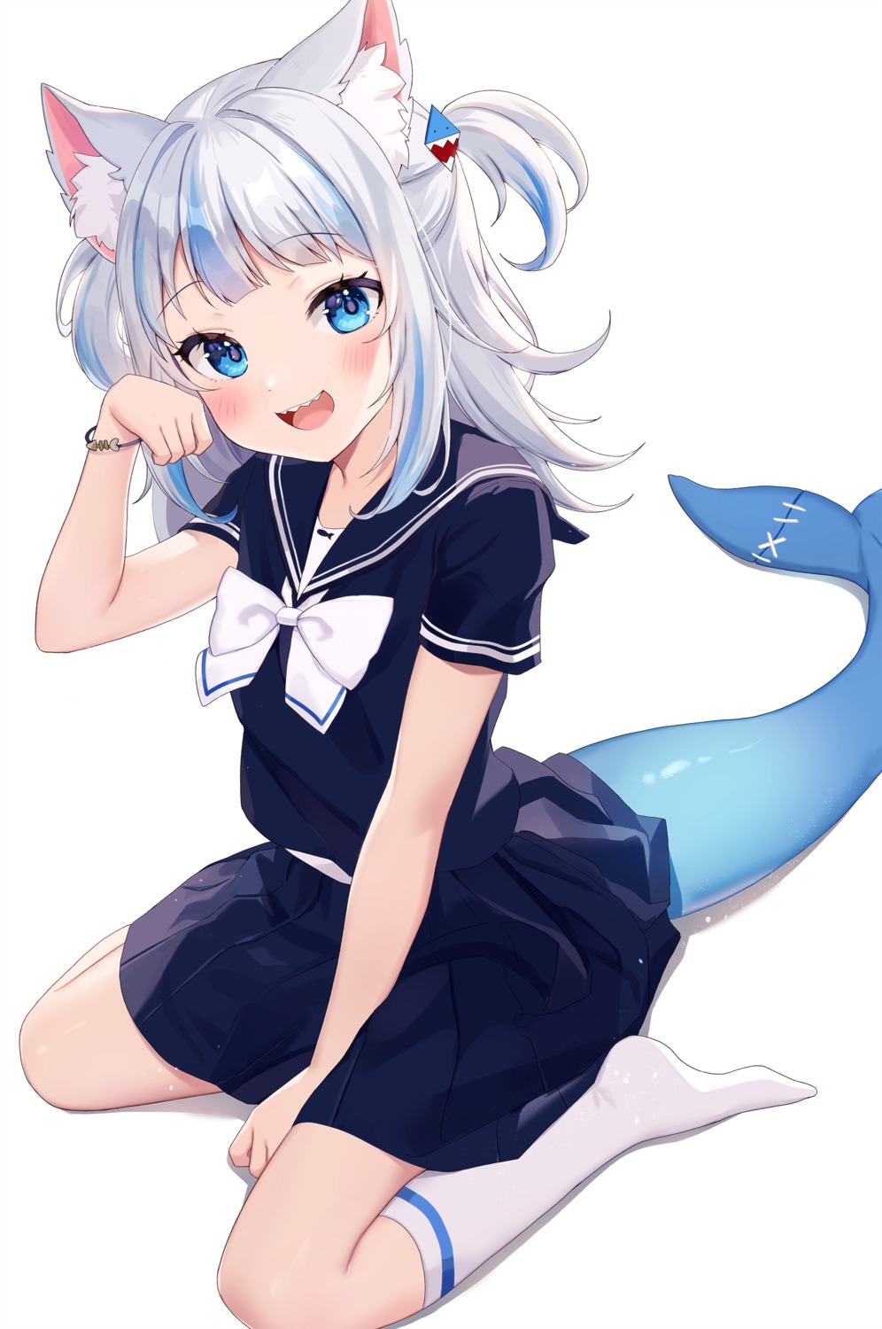 animal_ears, gawr_gura, hololive, hololive_english, pn_(wnsl216), seifuku, skirt_lift, tail
