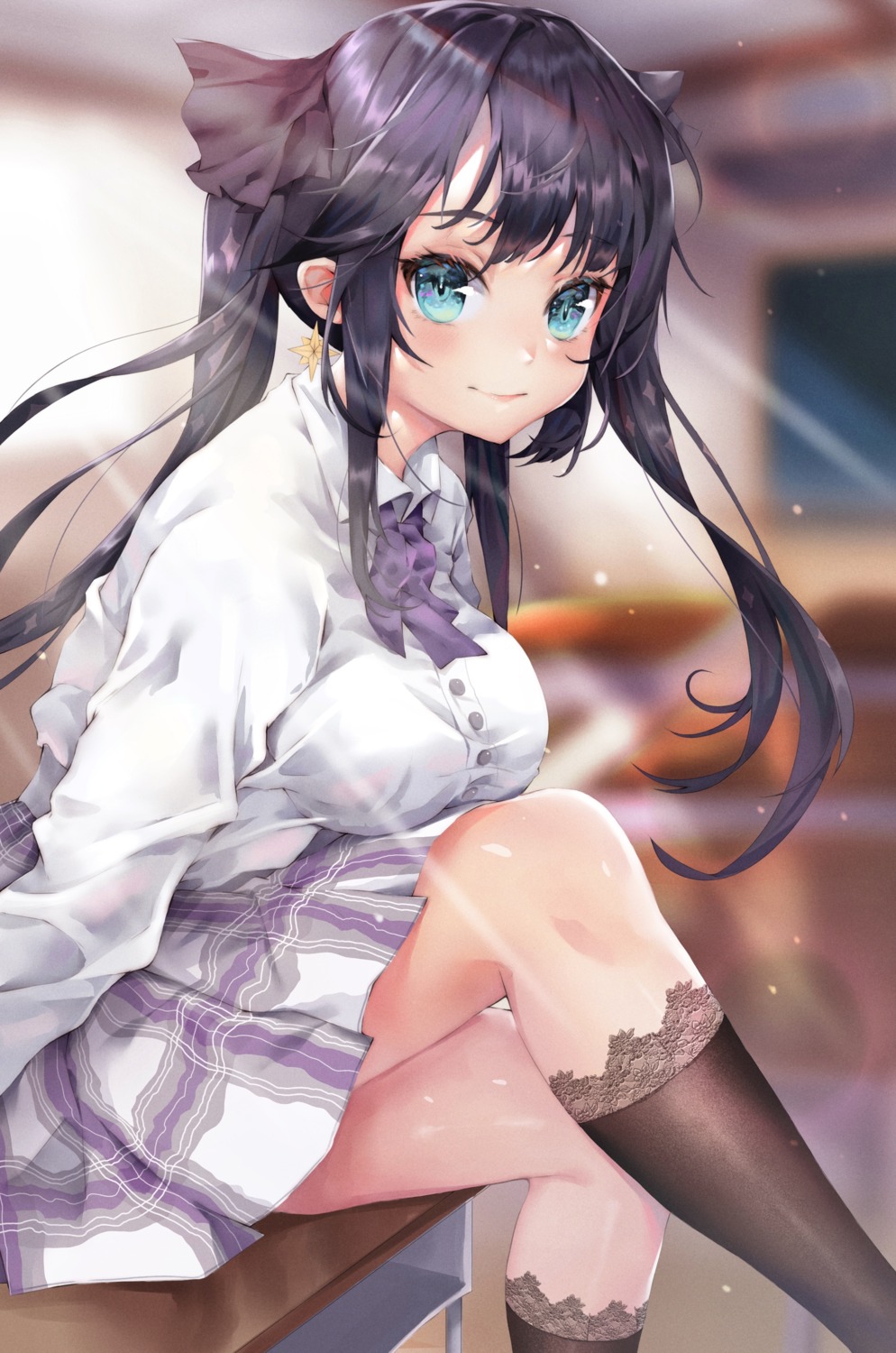 cgd-orange, genshin_impact, mona_megistus, seifuku, skirt_lift