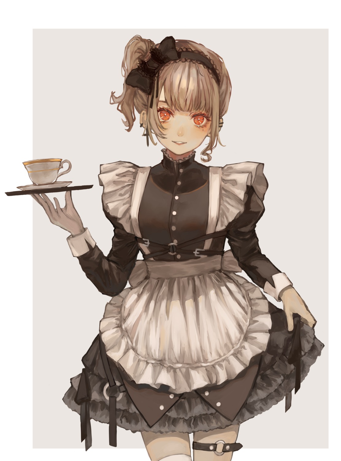 akalee, garter, maid, skirt_lift, thighhighs