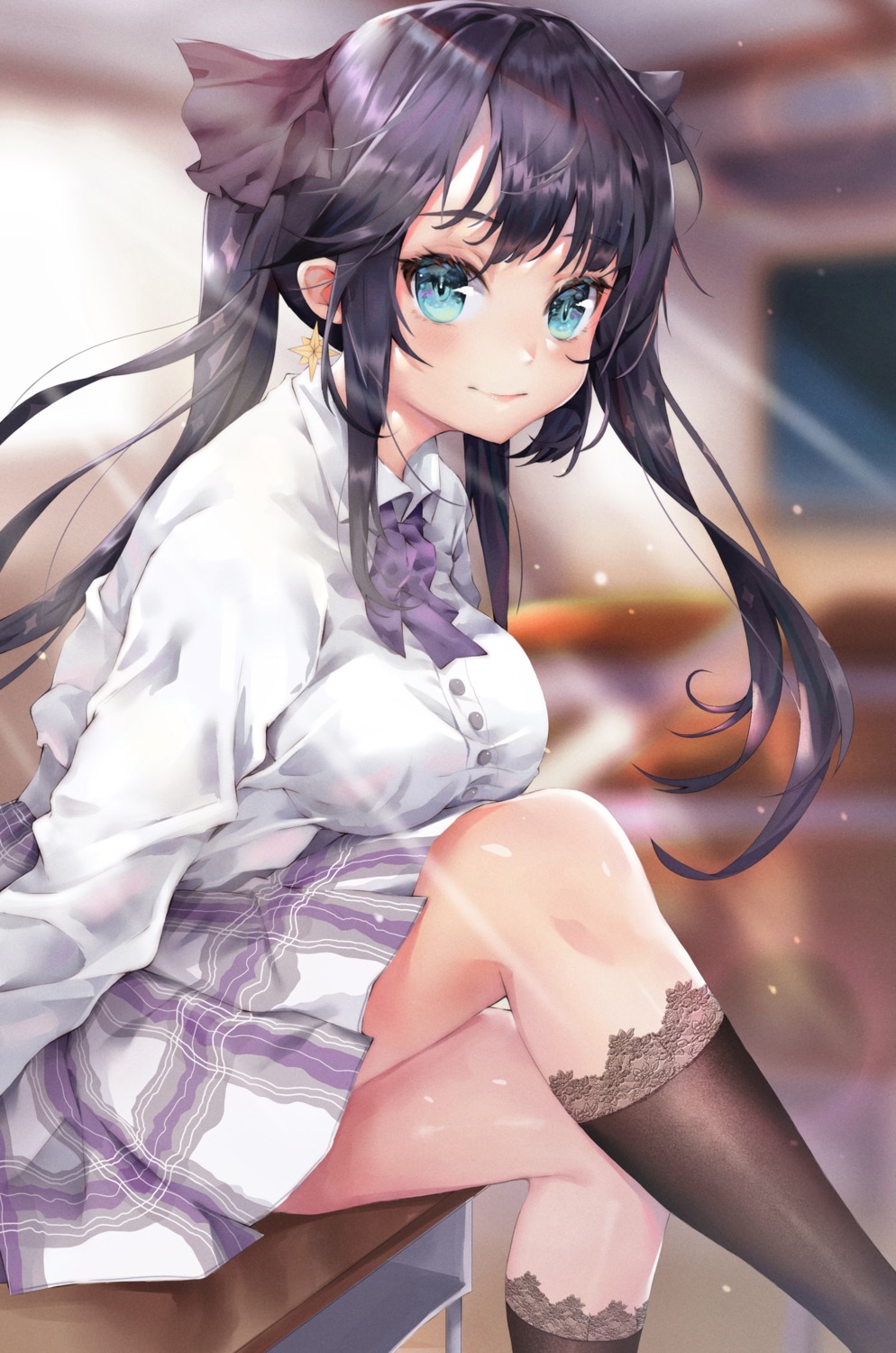 cgd-orange, genshin_impact, mona_megistus, seifuku, skirt_lift