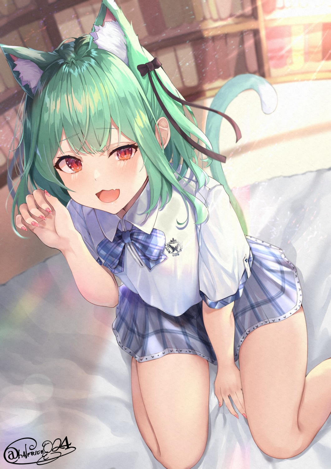 animal_ears, hololive, nekomimi, seifuku, shiina_aoi, tail, uruha_rushia