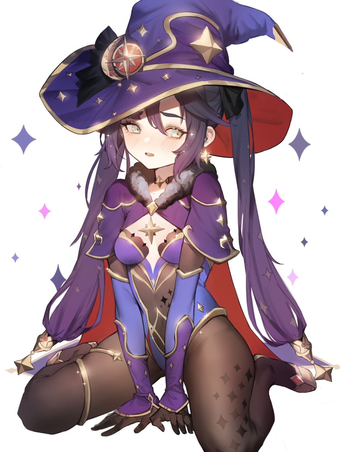 garter, genshin_impact, heoningu, leotard, mona_megistus, no_bra, pantyhose, witch