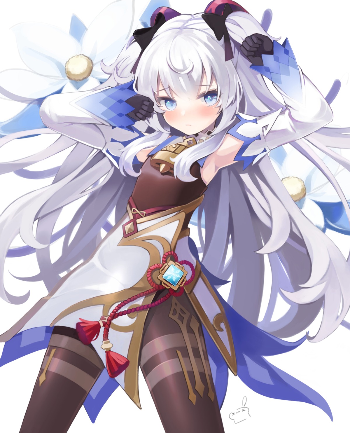 asian_clothes, cosplay, ganyu, genshin_impact, horns, leotard, pantyhose, retoriro