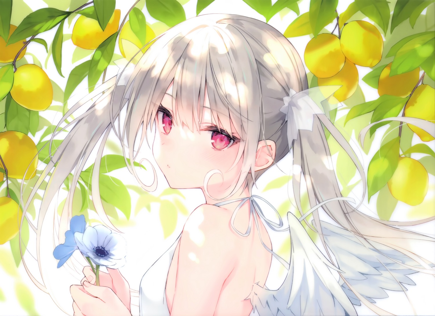 carneades, dress, elle_(rurudo), no_bra, rurudo, summer_dress, wings
