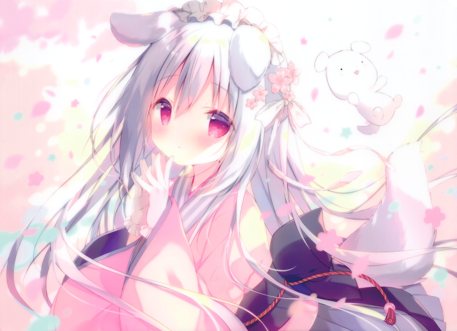 animal_ears, inumimi, japanese_clothes, shiratama, shiroi_inu, tail
