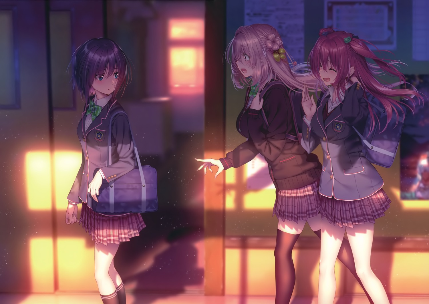 hanikami_kanojo, hiiragi_sano, hinoura_nanaka, miyatsuki_yuna, piromizu, seifuku, sweater, thighhighs