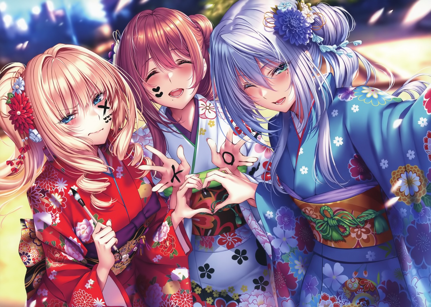 amagasa_tsuzuri, hanikami_kanojo, kimono, kurumi_shinoha, piromizu, selfie, shoudou_erena
