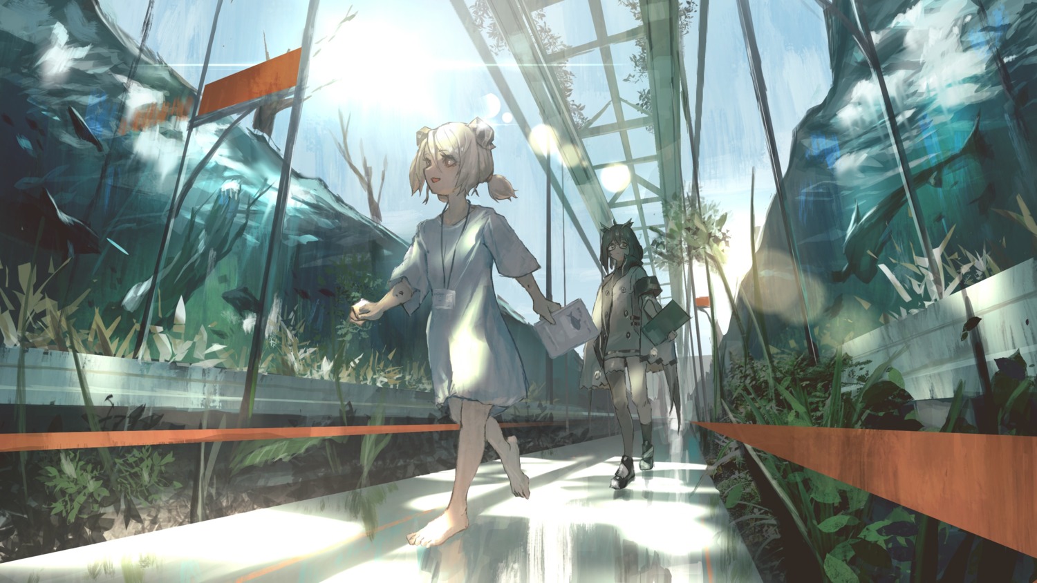 arknights, dress, dress_shirt, horns, ifrit_(arknights), megane, neg_(101neg), see_through