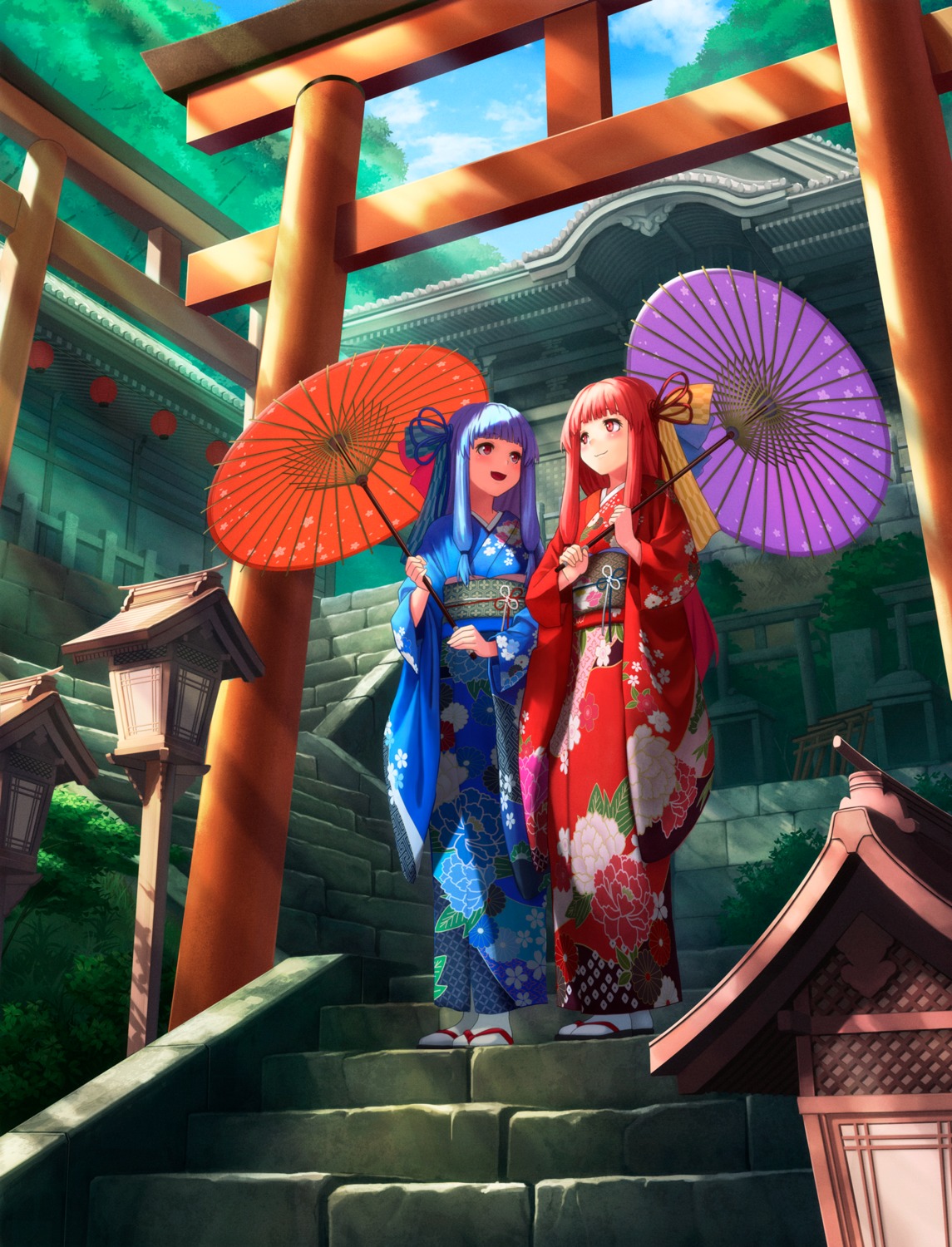 kimono, kotonoha_akane, kotonoha_aoi, kurione, umbrella, voiceroid