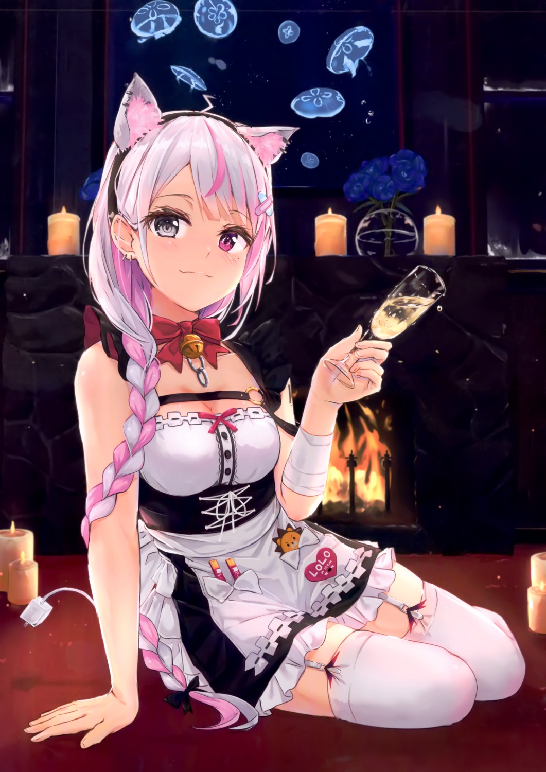 animal_ears, dress, heterochromia, kankitsu_shoujo, nakyo, nekomimi, roro-chan, stockings