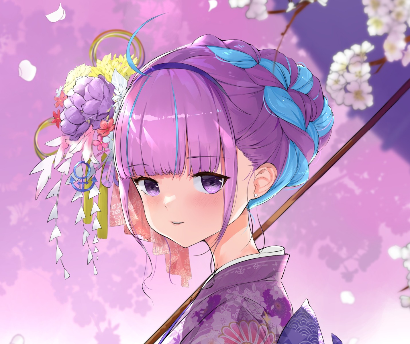 crystal_shoujo, hololive, japanese_clothes, minato_aqua, umbrella