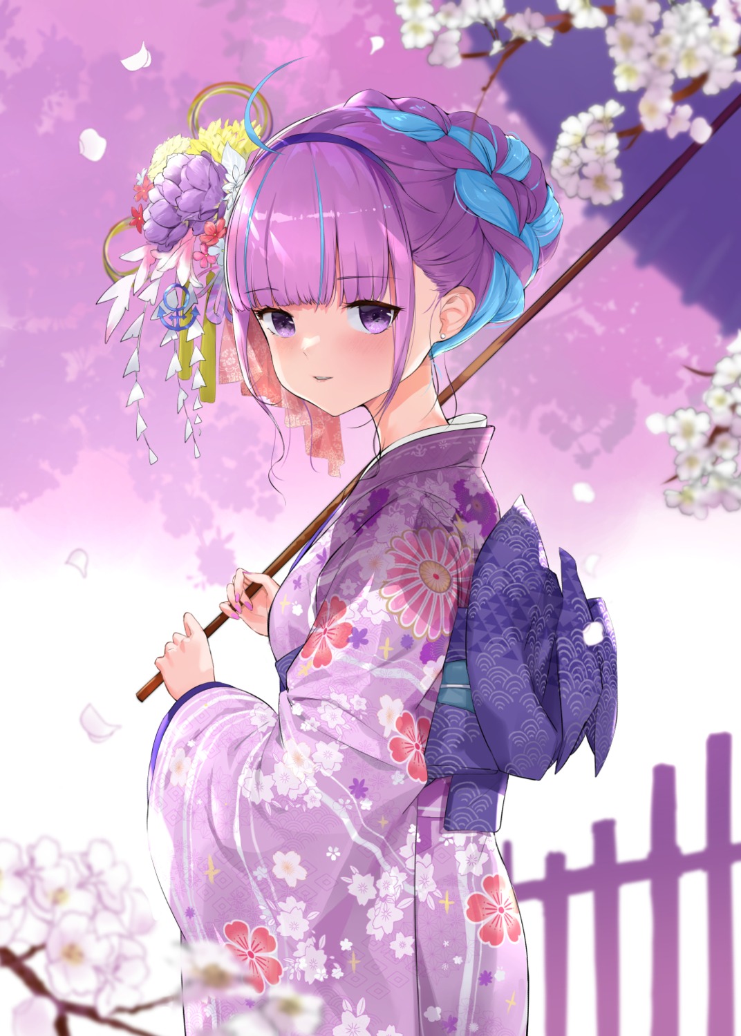 crystal_shoujo, hololive, kimono, minato_aqua, umbrella