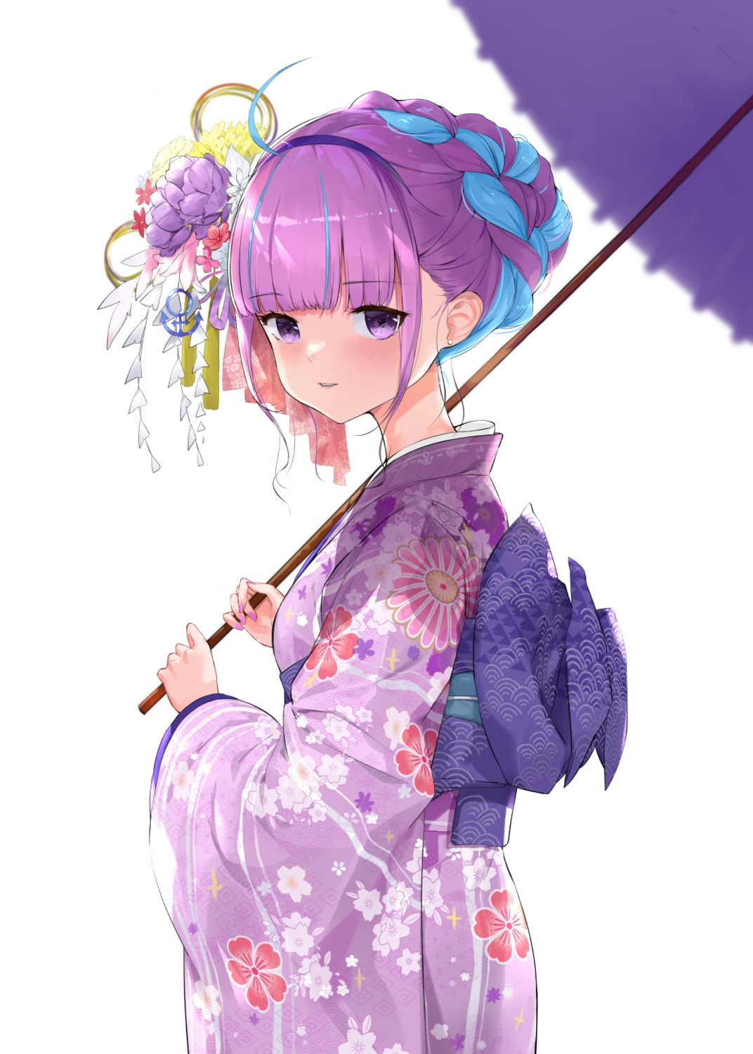 crystal_shoujo, hololive, kimono, minato_aqua, umbrella