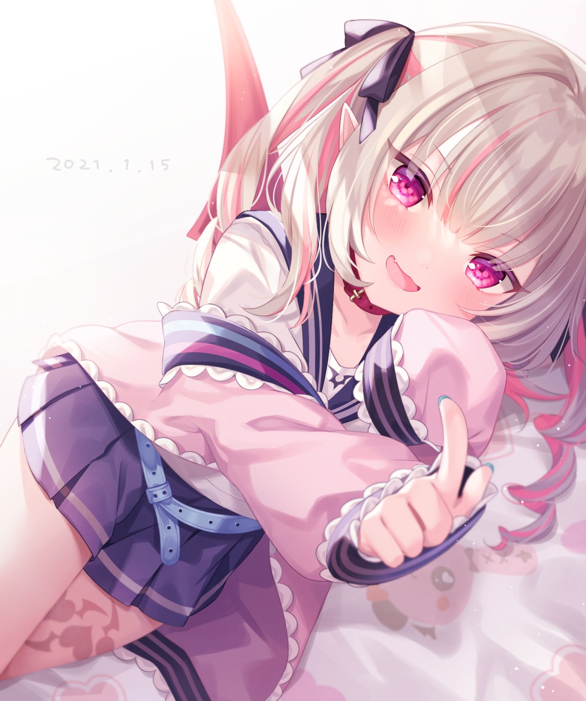 komachi_pochi, makaino_ririmu, nijisanji, nijisanji_gamers, pointy_ears, seifuku, tattoo, wings