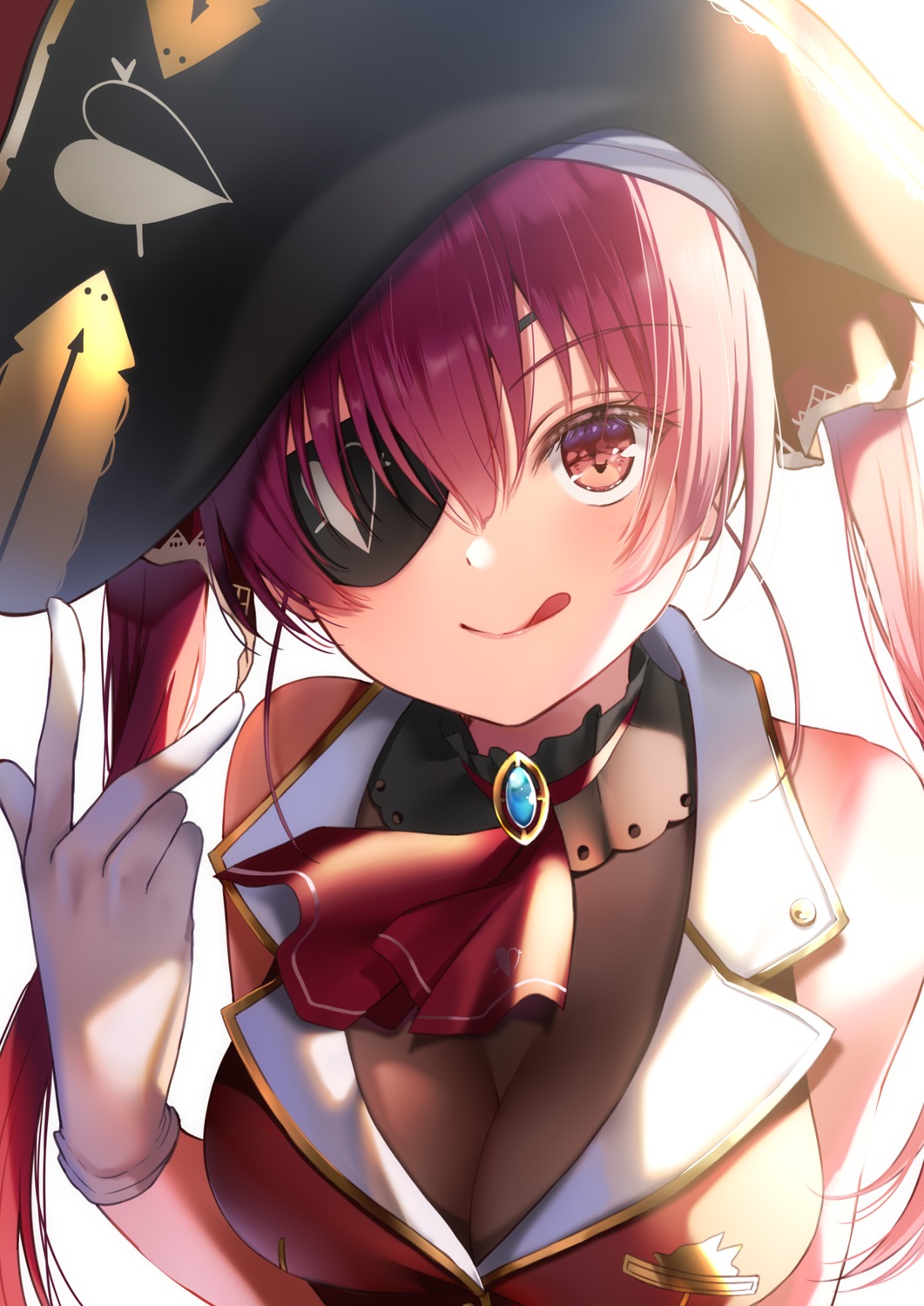 cleavage, eyepatch, hololive, houshou_marine, pirate, see_through, yoshida_iyo