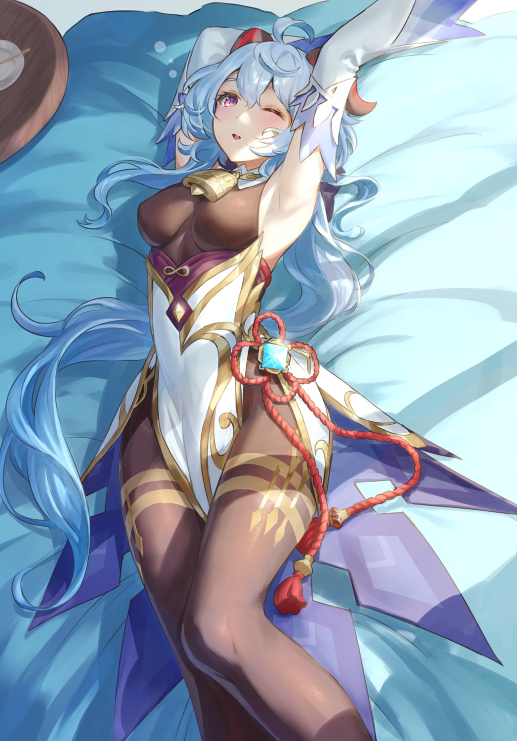 ganyu, genshin_impact, horns, leotard, nemoto_yuuma, no_bra, pantyhose