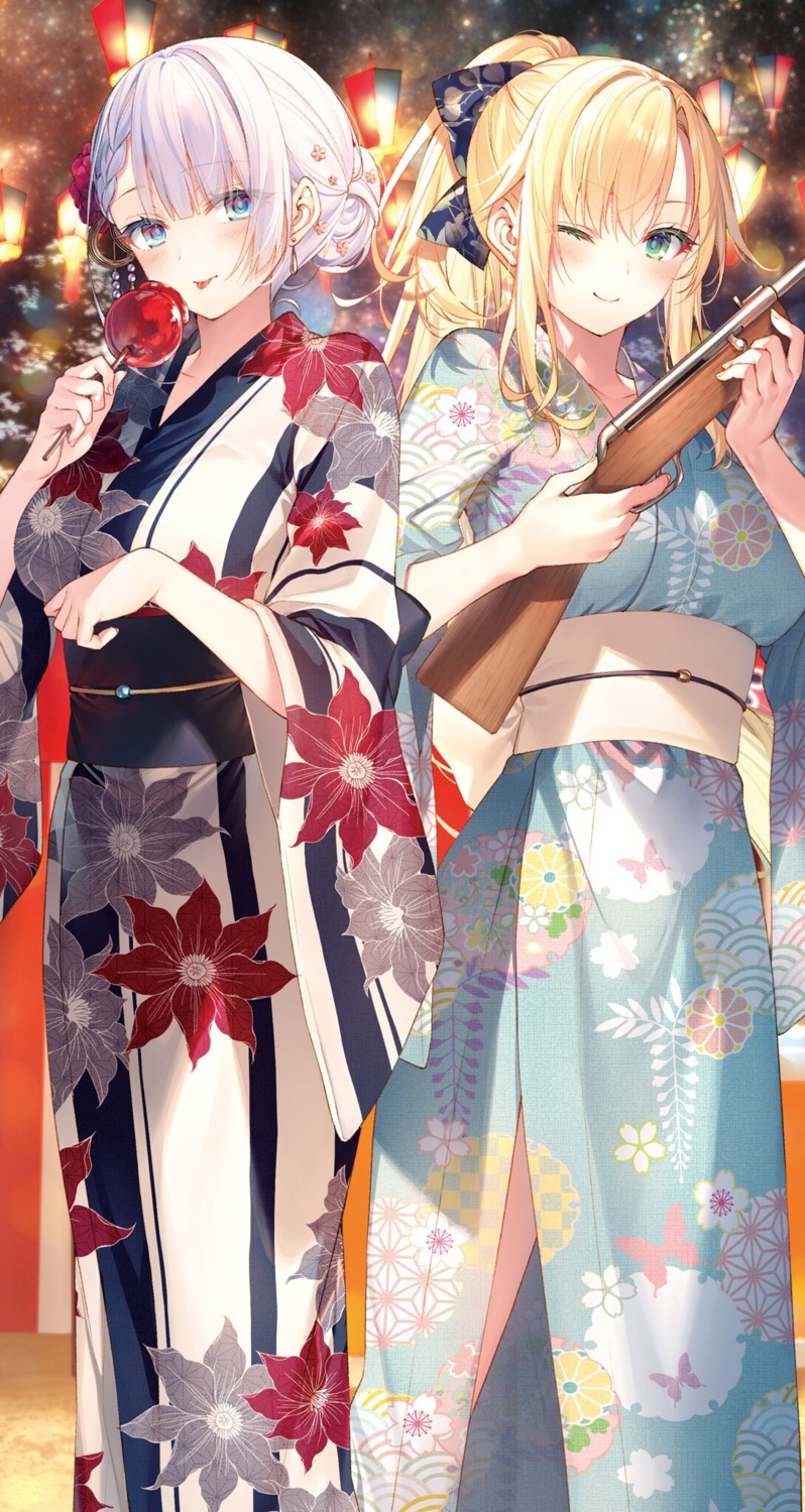 gun, regina_mercedes, riselia_ray_crystalia, seiken_gakuin_no_maken_tsukai, toosaka_asagi, yukata