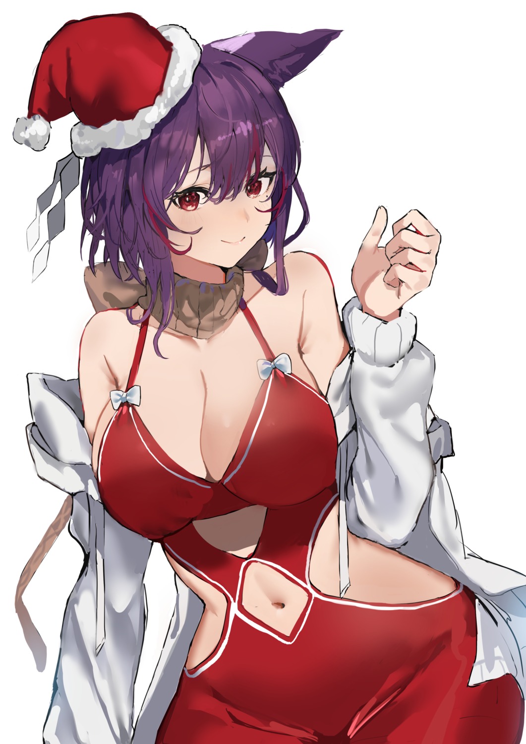 animal_ears, christmas, dress, nekomimi, no_bra, yakihokoudon
