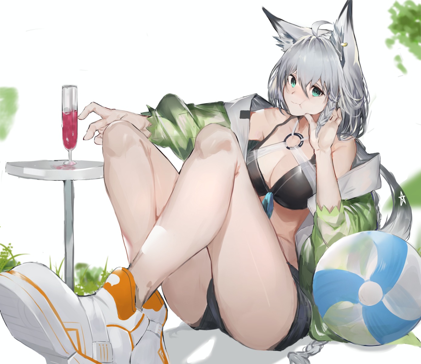 animal_ears, bikini_top, cleavage, hololive, hololive_gamers, kitsune, open_shirt, see_through