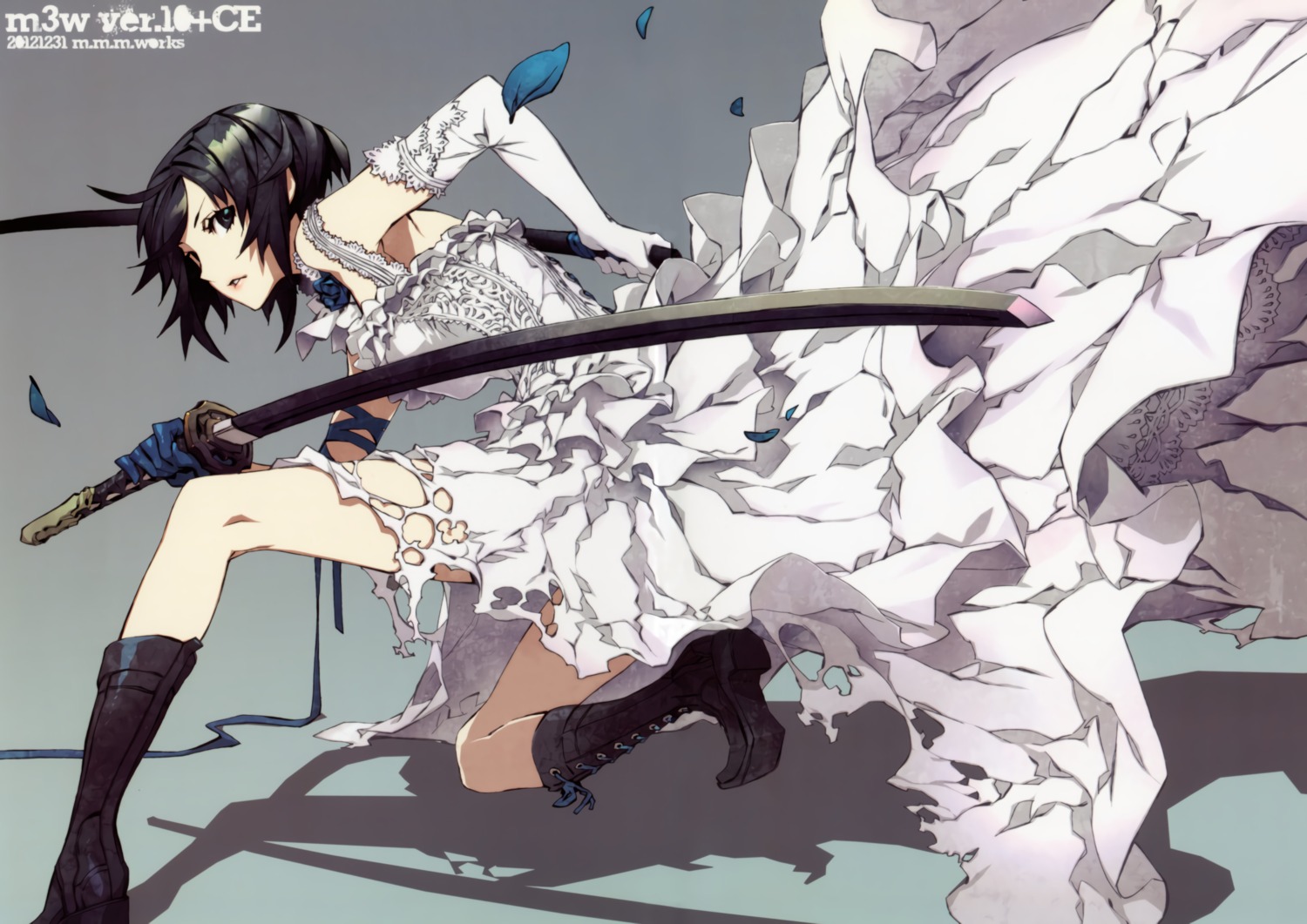 dogs, dress, fuyumine_naoto, miwa_shirow, sword, wedding_dress