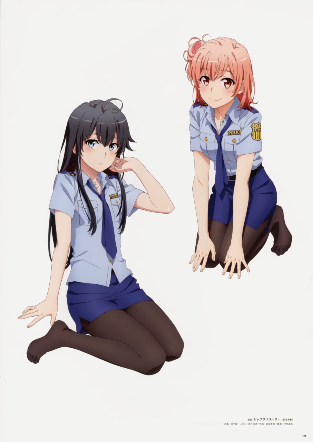 pantyhose, police_uniform, tanaka_yuuichi, yahari_ore_no_seishun_lovecome_wa_machigatteiru., yuigahama_yui, yukinoshita_yukino