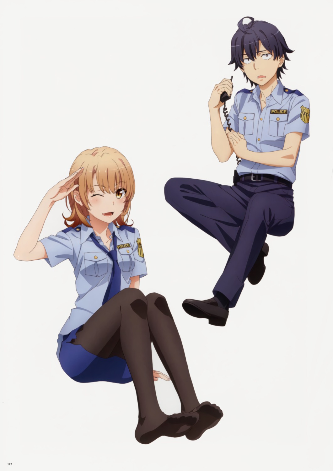 hikigaya_hachiman, isshiki_iroha, pantyhose, police_uniform, tanaka_yuuichi, yahari_ore_no_seishun_lovecome_wa_machigatteiru.