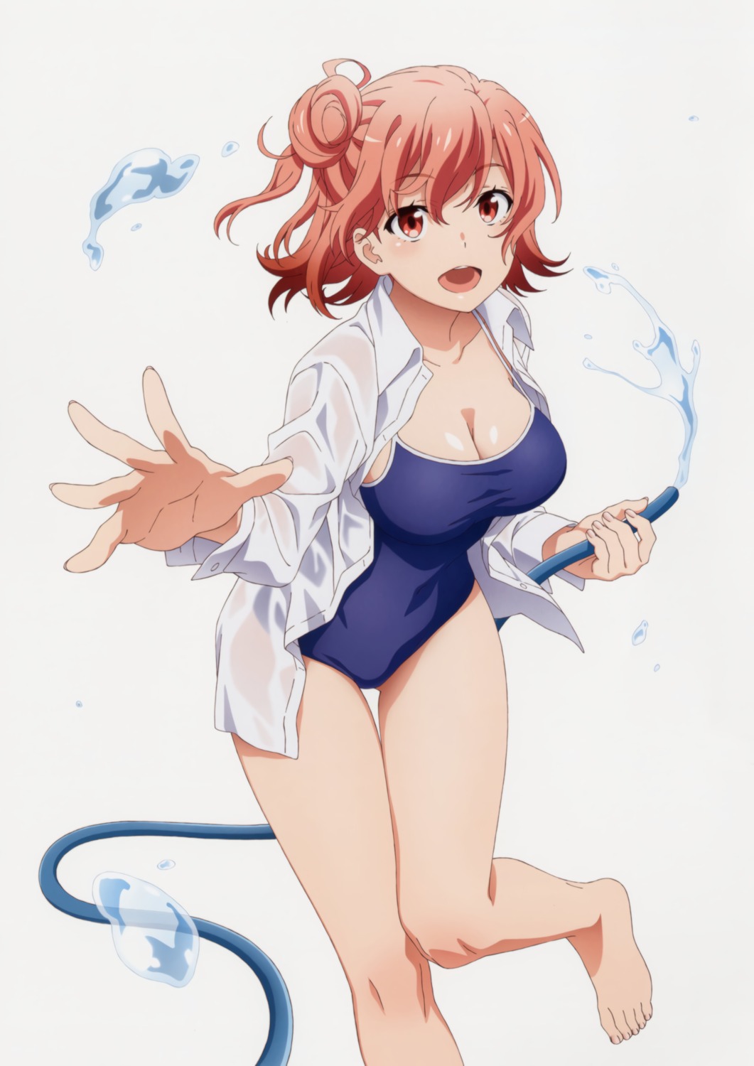 cleavage, dress_shirt, open_shirt, school_swimsuit, see_through, swimsuits, tsujikami_ayaka, wet_clothes