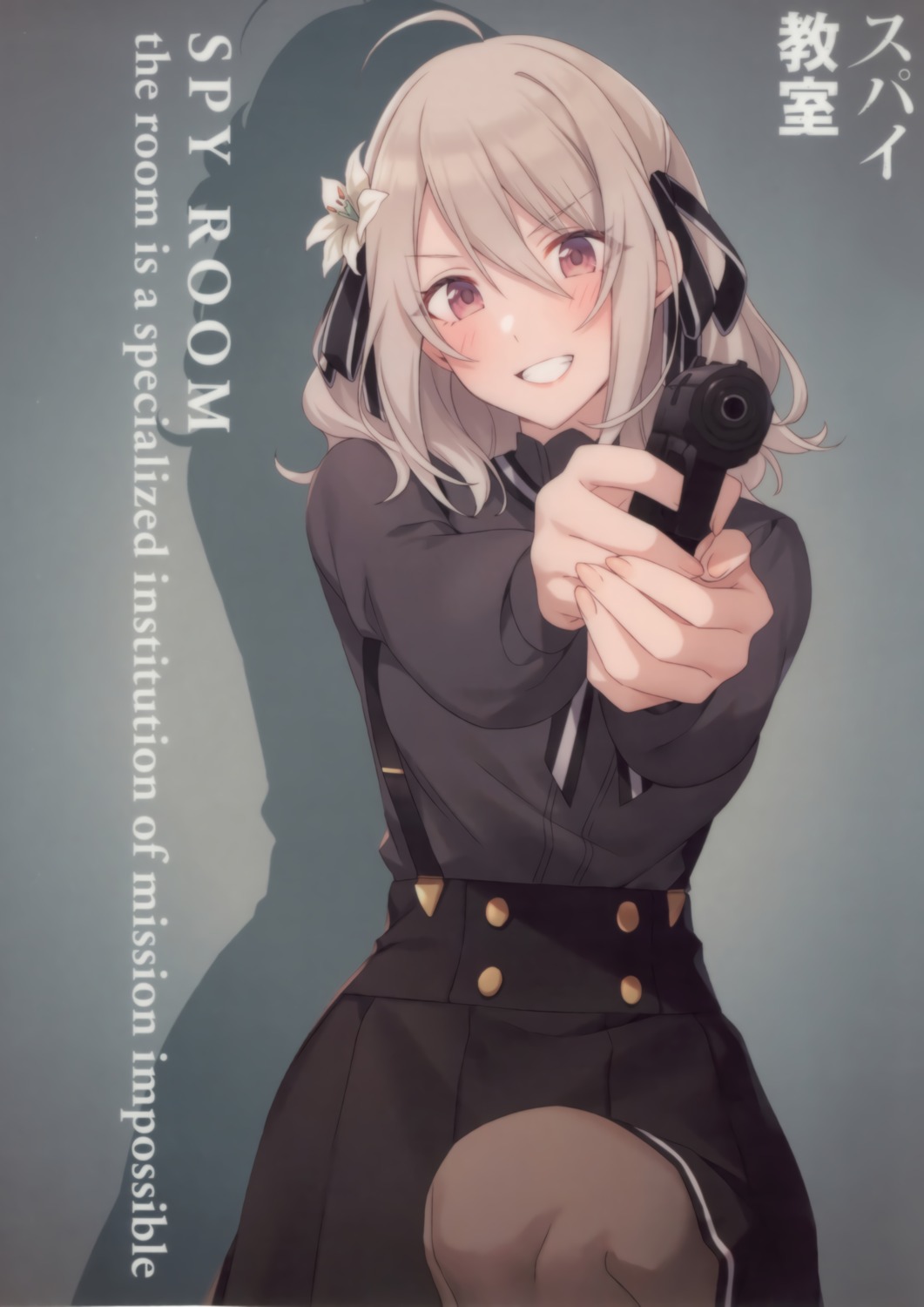 gun, lily_(spy_kyoushitsu), pantyhose, skirt_lift, spy_kyoushitsu, tomari, uniform