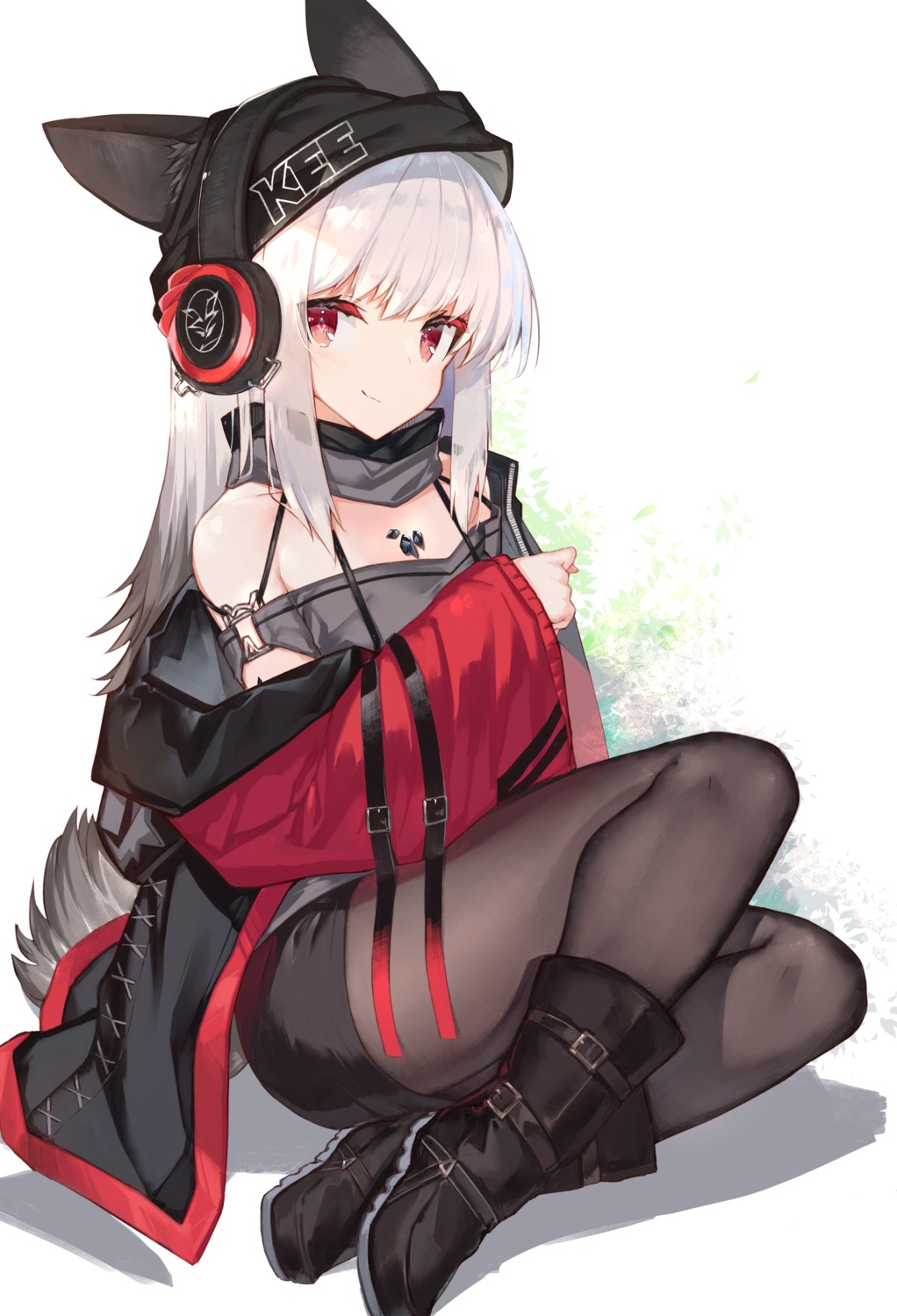 animal_ears, arknights, frostleaf_(arknights), headphones, pantyhose, tail, yki
