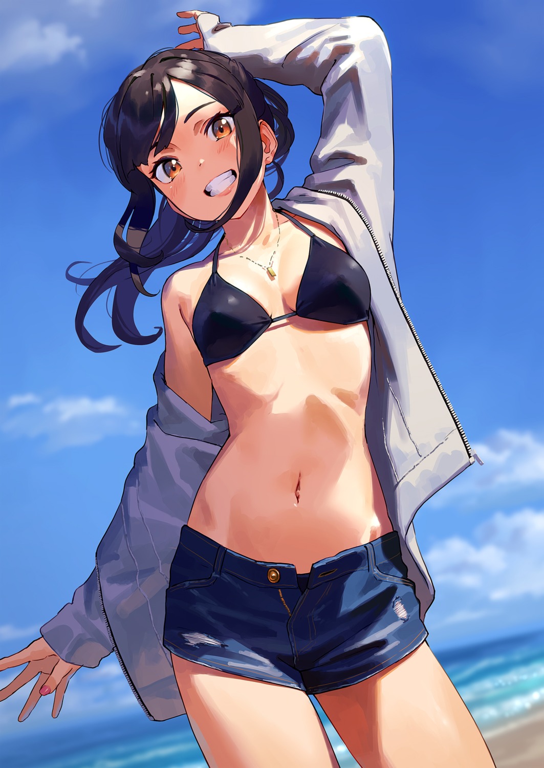 bikini, cleavage, kinta_(distortion), open_shirt, swimsuits, torn_clothes