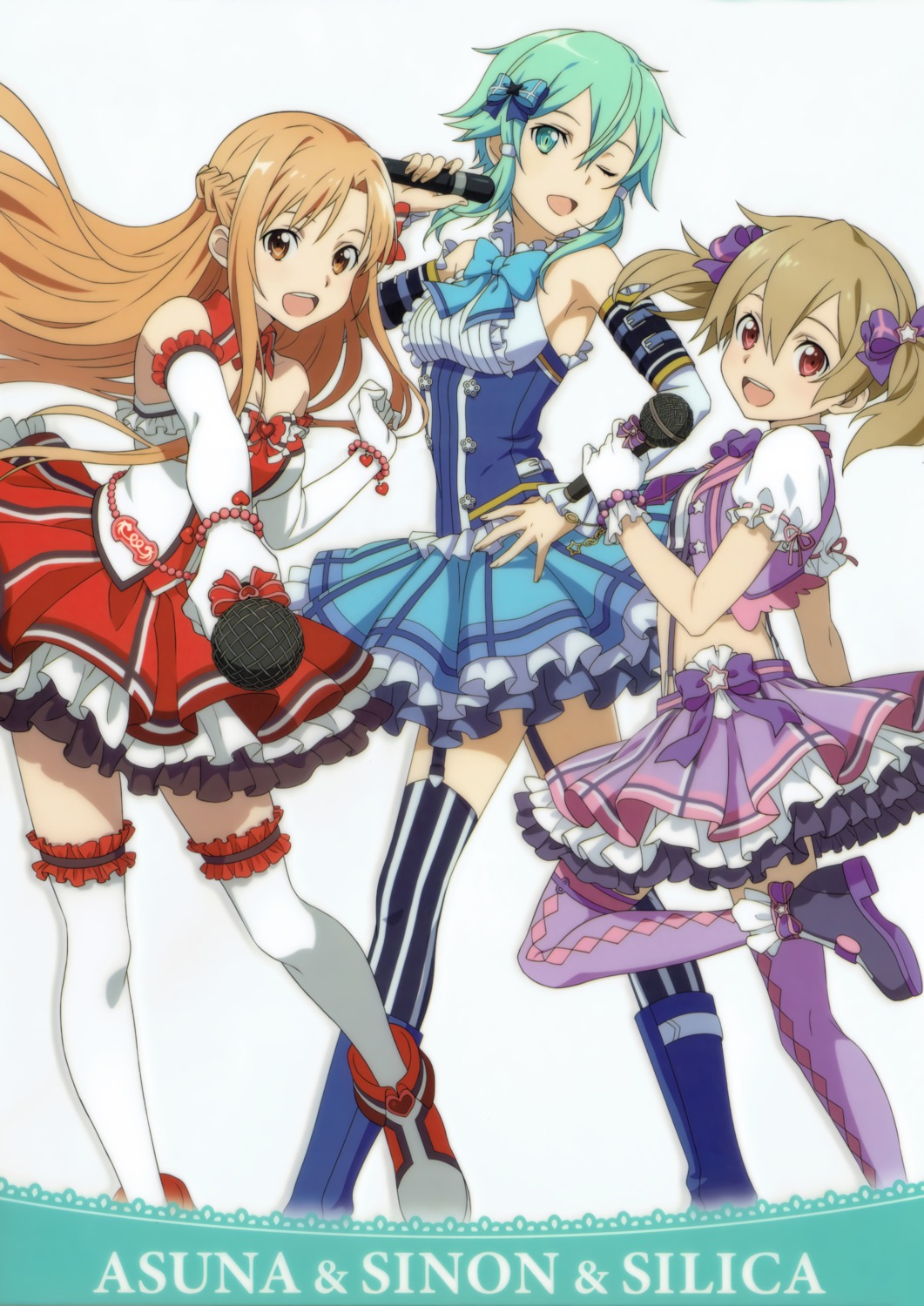 asuna_(sword_art_online), dress, silica, sinon, stockings, sword_art_online, tagme, thighhighs