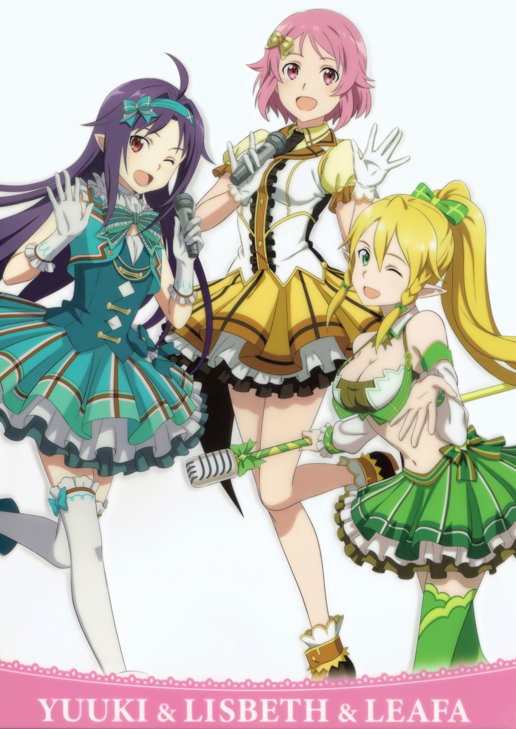 cleavage, dress, konno_yuuki, leafa, lisbeth, pointy_ears, sword_art_online, tagme, thighhighs