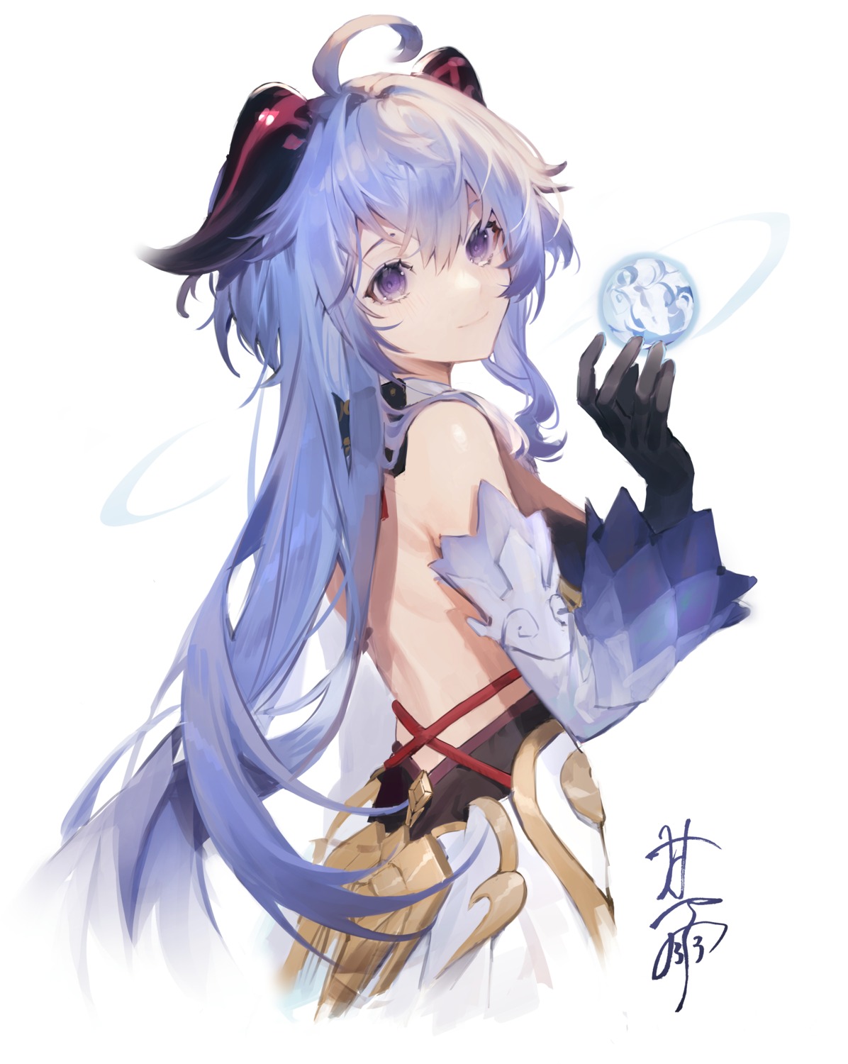asian_clothes, ganyu, genshin_impact, hatachi8p, horns, no_bra, sketch