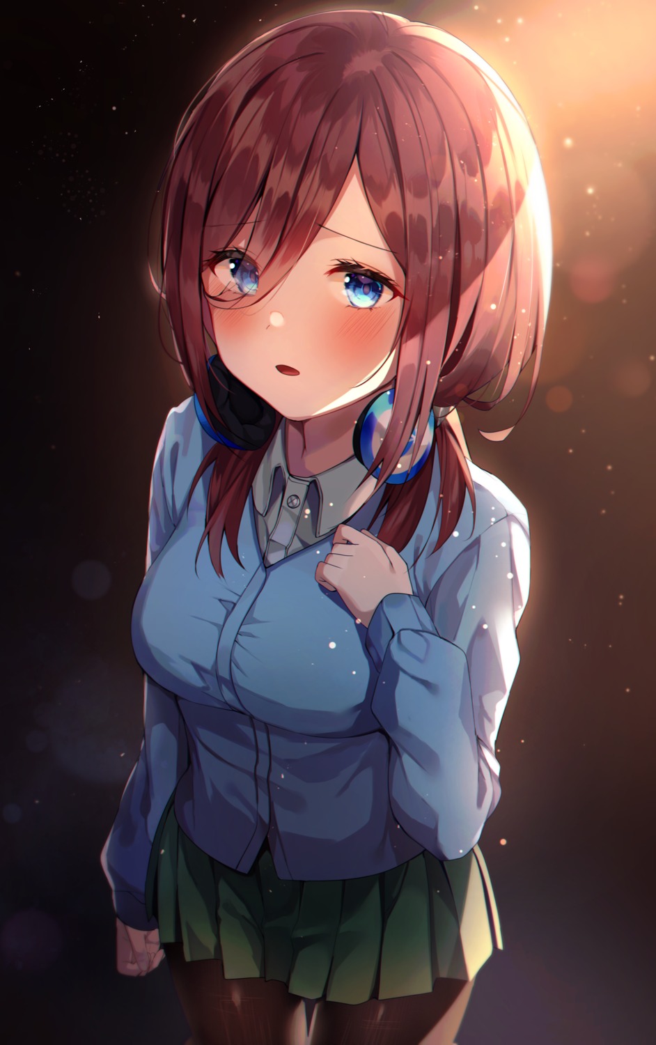 5-toubun_no_hanayome, headphones, knowa, nakano_miku, pantyhose, seifuku, sweater
