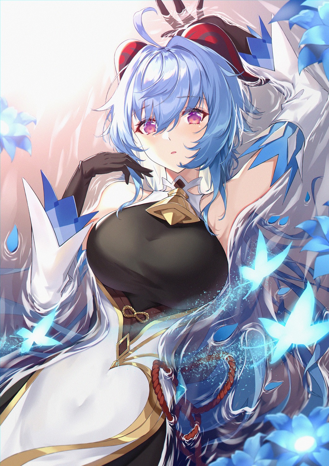 asian_clothes, augu_(523764197), ganyu, genshin_impact, horns, wet