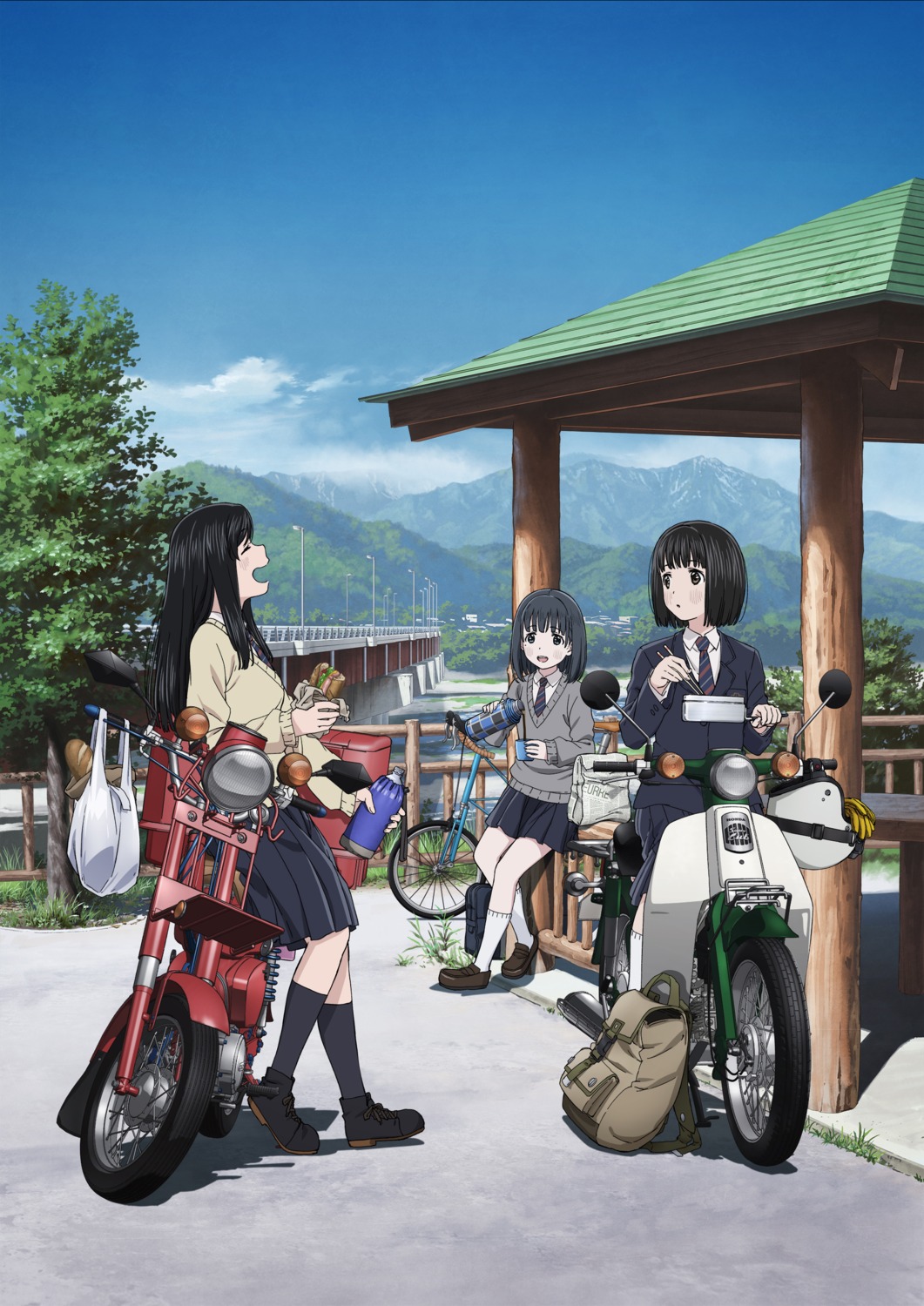 eniwa_shii_(super_cub), koguma_(super_cub), reiko_(super_cub), seifuku, super_cub, sweater